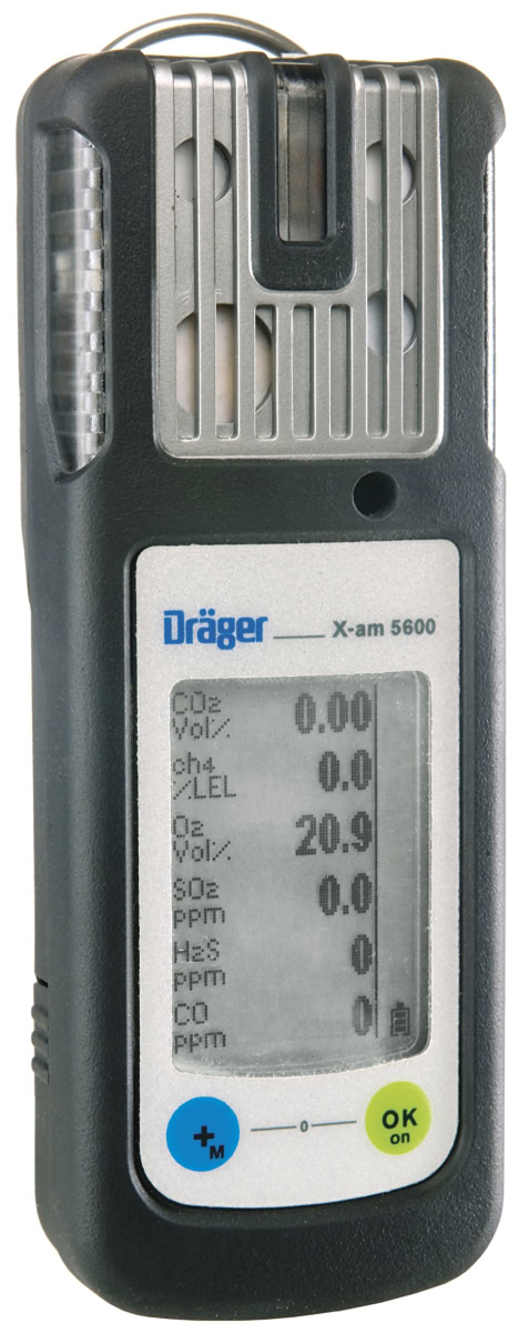 Dräger® X-am® 5600 Mehrgasmessgerät VN01547, Sensoren: IR EX/CO2, CO LC, NO, NO2, 1 bis 6 Gase Messgerät, IP 67 Wasserdicht, Für die Freimessung von Kanälen, Schächten und geschlossenen Räumen