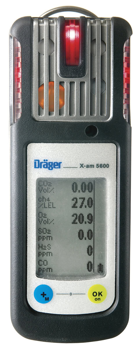 Dräger® X-am 5600 Mehrgasmessgerät Freimessung Set 8326581, Sensoren: DUAL IR Ex/CO2 ES + XXS O2 + XXS CO/H2S, inkl. Ladestation und Pumpen Koffer mit Zubehör, Ideal für Kanalarbeiten