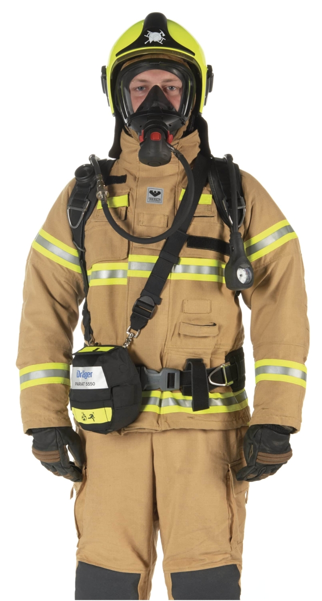 Dräger® PARAT® 5550 Brand Fluchthaube R59445, CO P2 Kombi Filter für mind. 15 Min. Schutz, Fire Pouch, Universalgröße, Brand Fluchthaube zum Schutz gegen toxische Brandgase, Dämpfe und Partikel