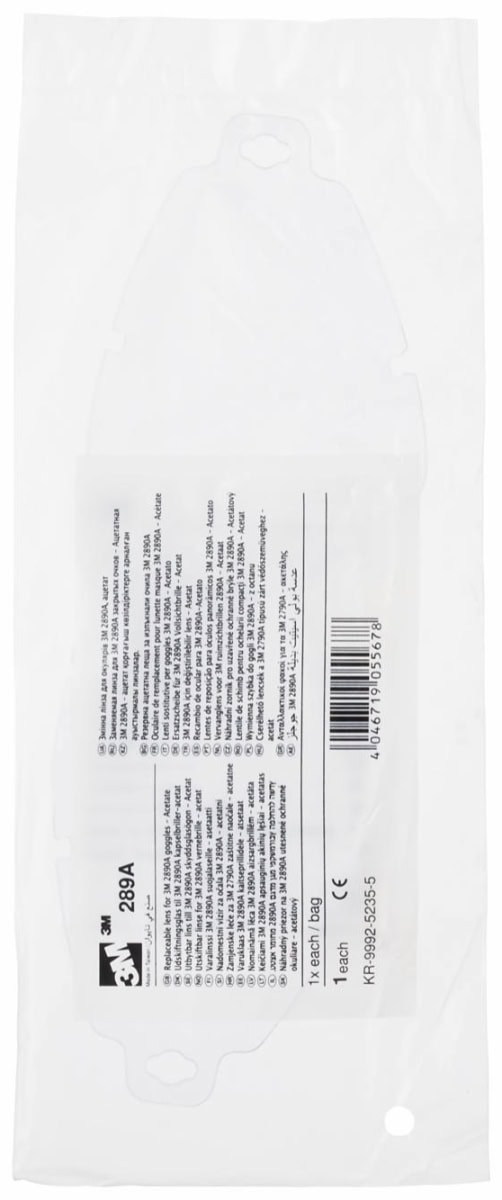 3M™ 289A, Klar, AS/AF/UV, 2C-1.2 3M 1 FT N, Austauschscheibe aus Acetat für 3M™ Vollsichtbrille 2890A/2890SA