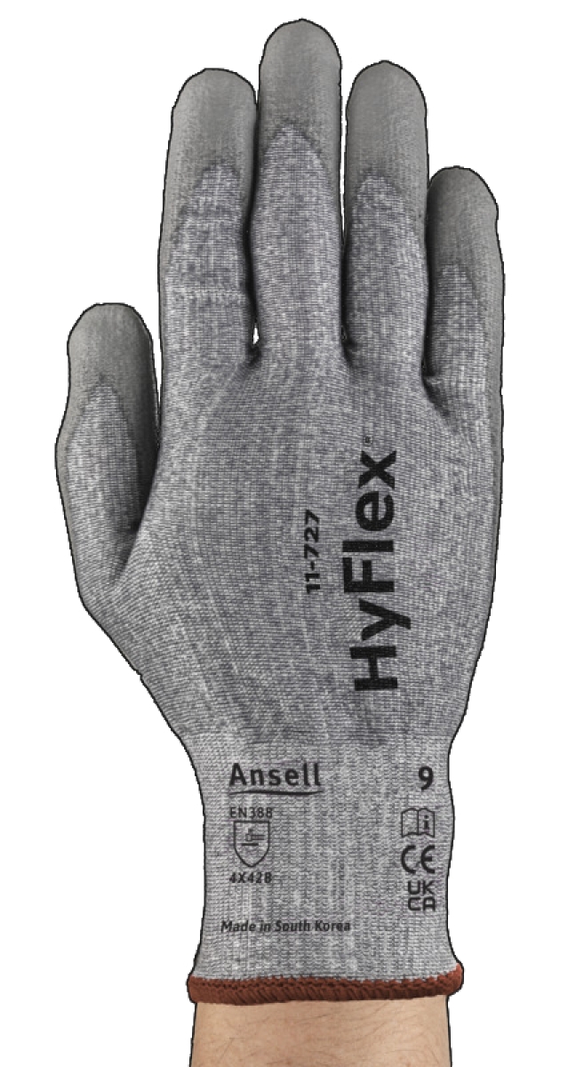 Ansell Hyflex™ 11-727 Schnittschutzhandschuh 11727070, Für Metallmontage und Wartung, Größe 7, Grau, 195-276 mm lang, Mit INTERCEPT™ Technologie und 2x langlebiger