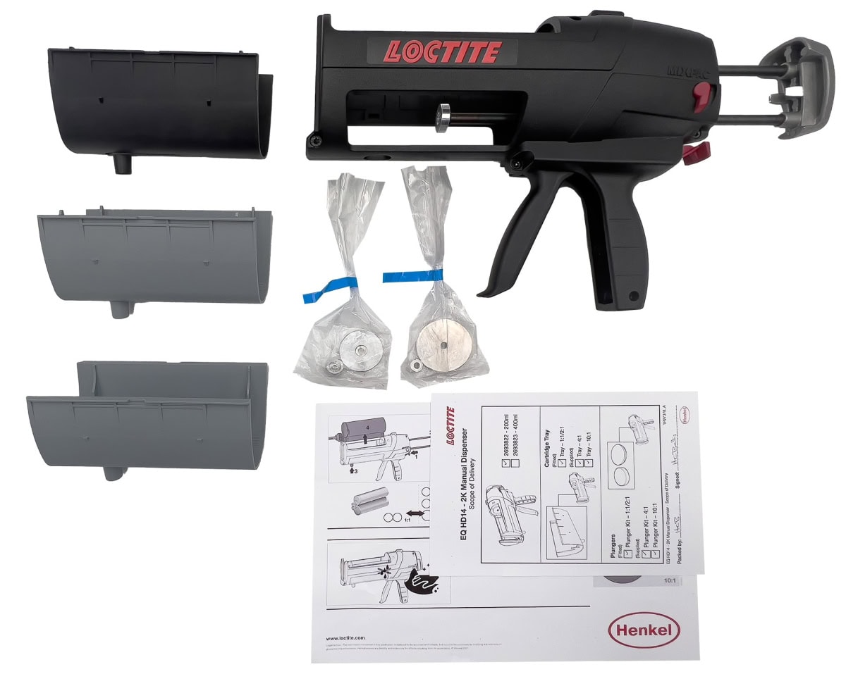 Henkel™ Loctite® EQ HD 14 Mechanisches 2K Auftragsgerät, 2693822, 1:1 / 2:1 / 4:1 / 10:1, für 200 ml Kartuschen, inkl. Umbausätze für alle Mischungsverhältnisse