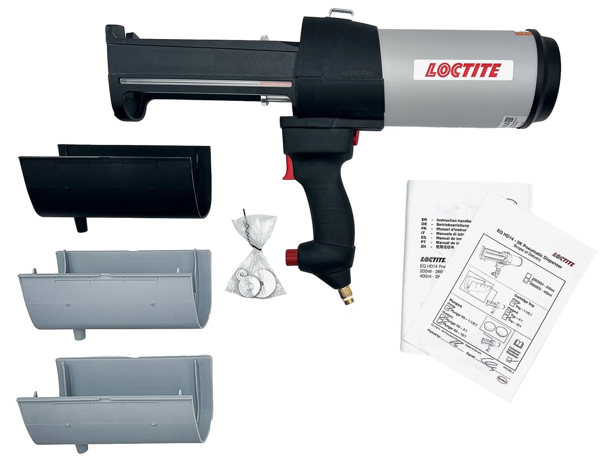 Henkel™ Loctite® EQ HD 14 Druckluft 2K Auftragsgerät, 2693825, 1:1 / 2:1 / 4:1 / 10:1, für 400 ml Kartuschen, inkl. Umbausätze für alle Mischungsverhältnisse