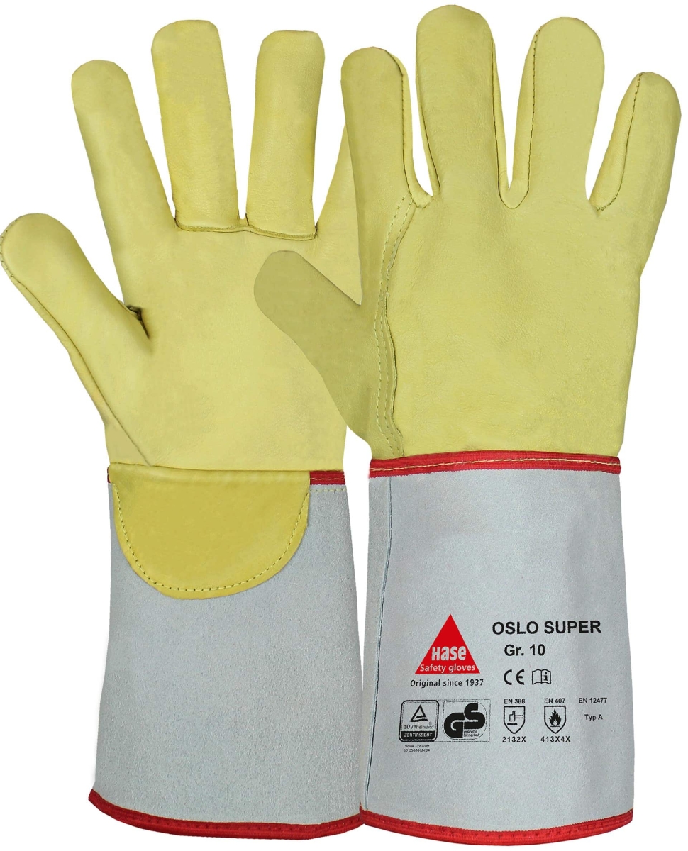 Hase Safety Gloves® OSLO SUPER 105100-9, Größe 9, Typ A, Kat. II, Natur/Gelb, Schweißerhandschuh für schwere Schweißarbeiten