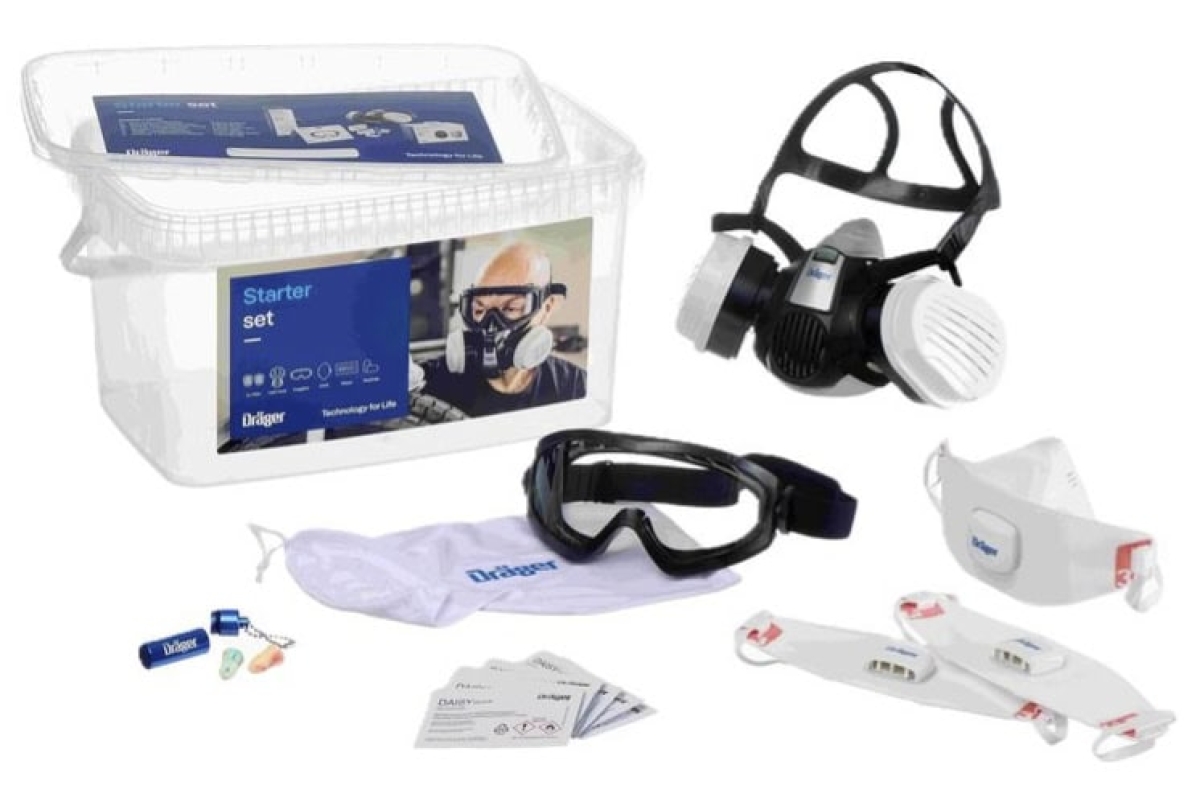 Dräger® X-plore® 3300 Gasmaske / Halbmaske Atemschutz Starter Set 3737916, Größe M, P3 R D Partikelfilter, Soft TPE, Dräger® Bajonett-Klick Filteranschluss