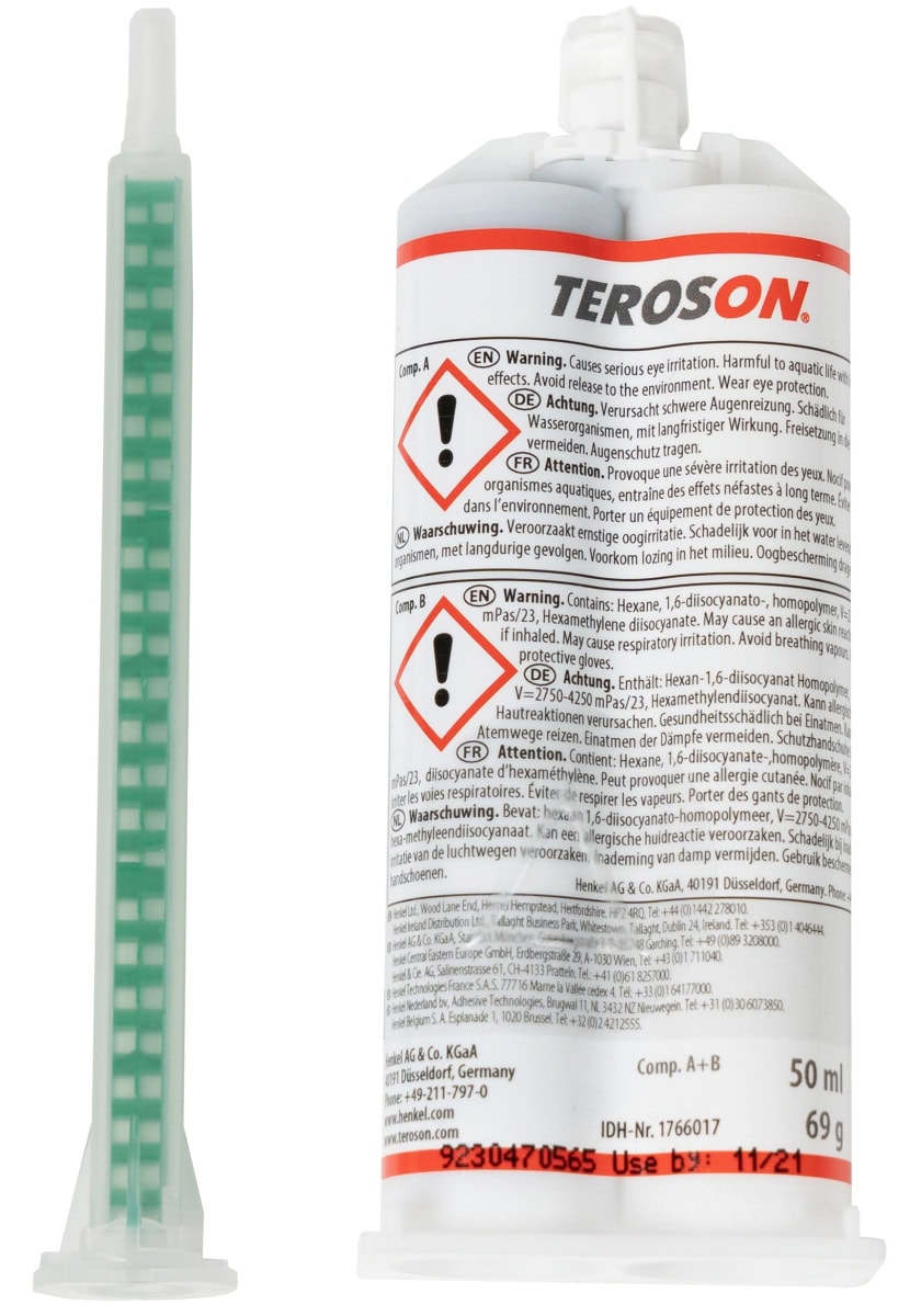 Henkel™ Teroson® PU 9225 SF ME Polyurethan Klebstoff, 50 ml, Grau, 1:1, Mittel, 2K, 882088, Für die Reparatur von Kunststoffteilen