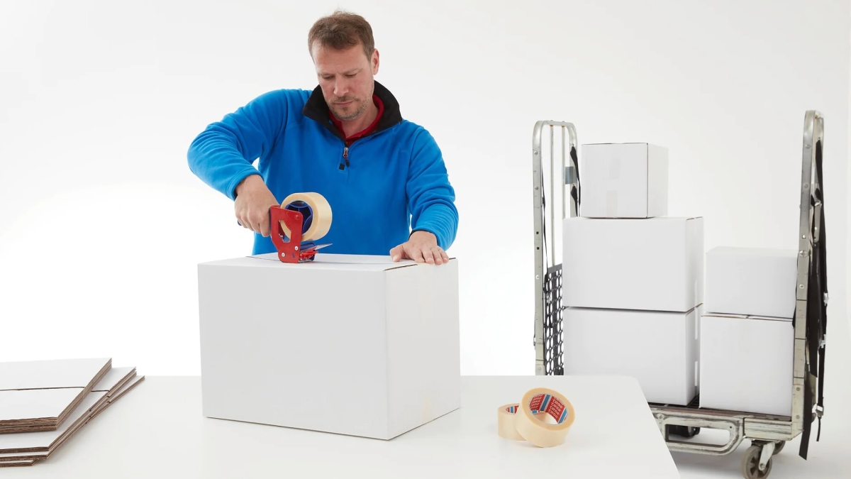 tesapack® PVC Verpackungsklebeband 4100, 50 mm x 66 m, 0,065 mm, Transparent, Für mittelschwere Versandkartons bis 20 Kg