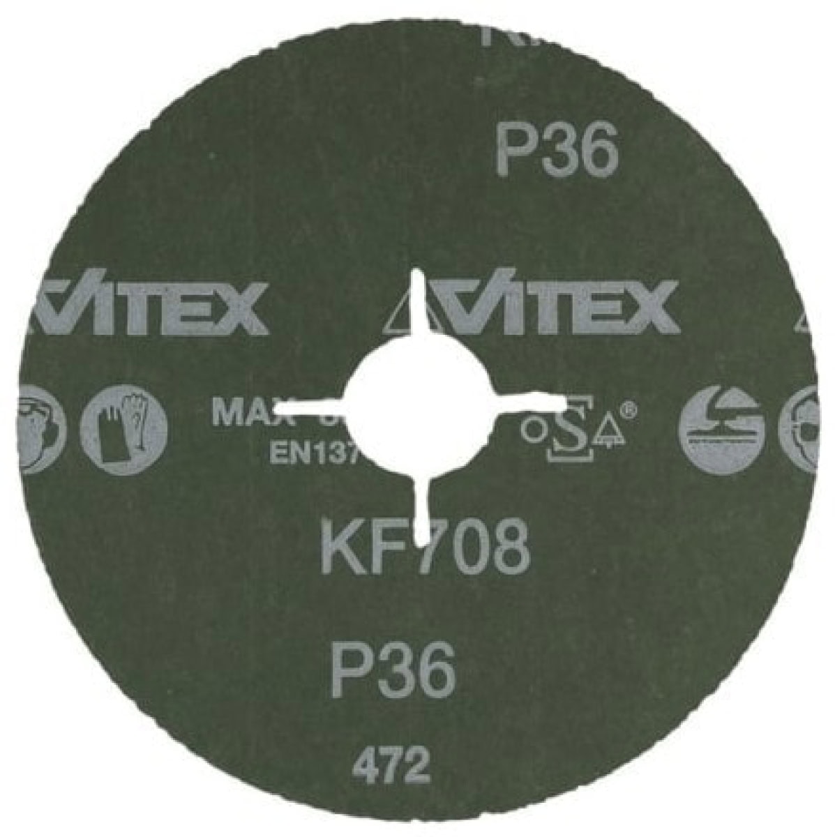 VSM ALUMINIUMOXID KF708 799292, Ø 115 mm x ø 22,23 mm, P60, 4-fach Schlitz Ausführung (S1E), 13.300 U./Min., Universelle Fiberscheibe aus Aluminiumoxid-Korn, Für unterschiedliche Werkstoffe