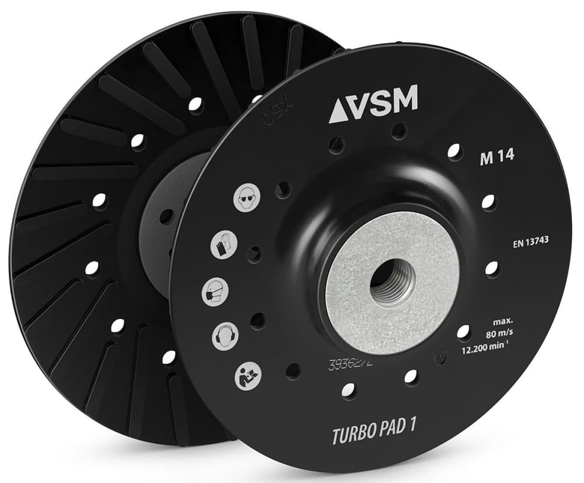 VSM TURBO PAD 1 731306, Ø 180 mm, M14 Gewinde, Schwarz, Hart, Stützteller mit Kühlrippen für Fiberscheibenscheiben mit Ø 22 mm Zentrieransatz für den VSM Winkelschleifer