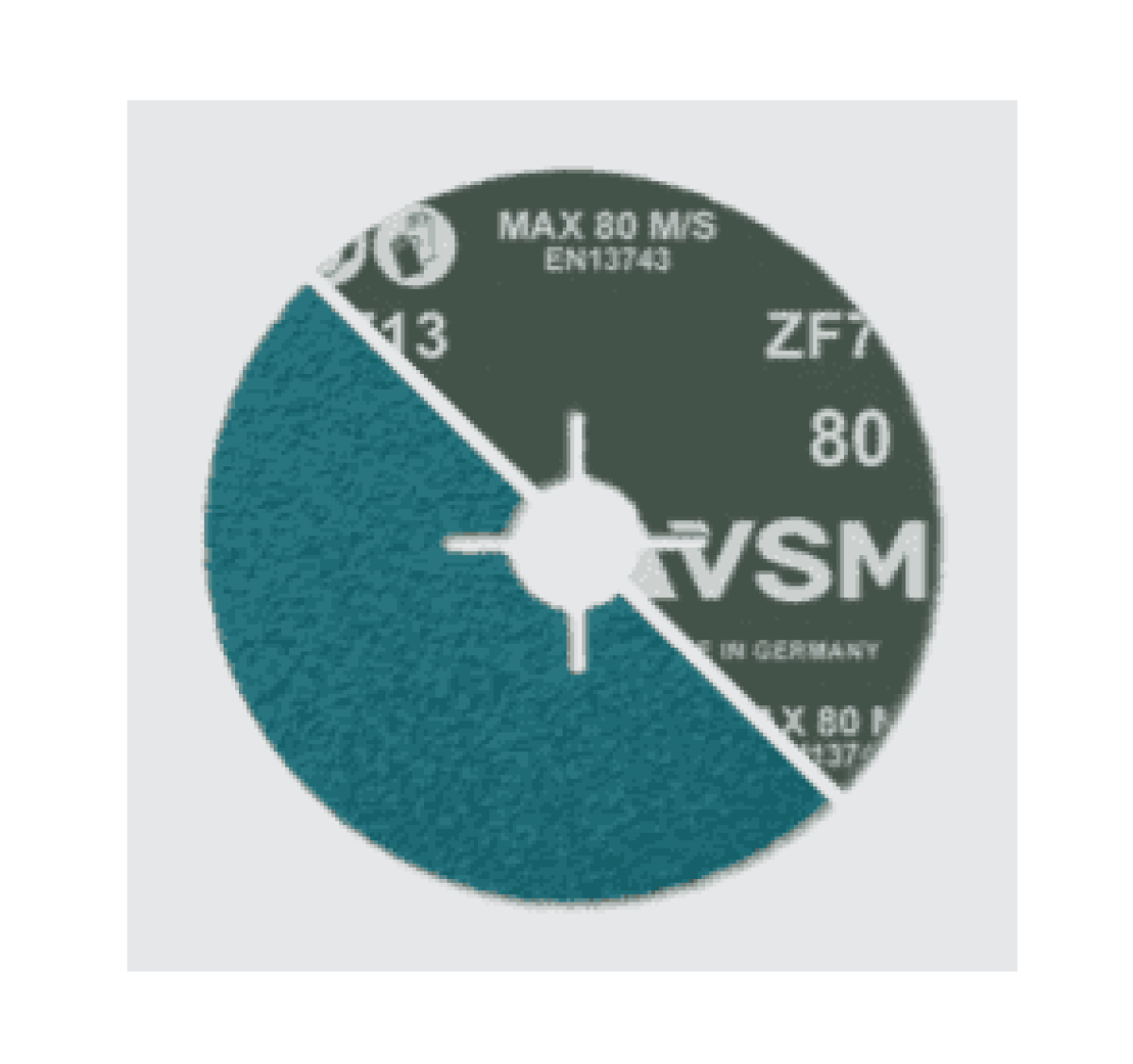 VSM ZIRKONKORUND ZF713 799707, Ø 115 mm x ø 22,23 mm, P120, 4-fach Schlitz Ausführung (S1E), 13.300 U./Min., Fiberscheibe für Abtragsarbeiten von Edelstahl und unlegierten Stahl