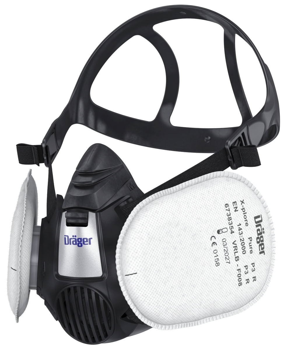 Dräger® X-plore® 3500 Gasmaske / Halbmaske Handwerker Set 3708068, Größe L, P3 R D Partikelfilter, Dräger Flex, Dräger® Bajonett-Klick Filteranschluss