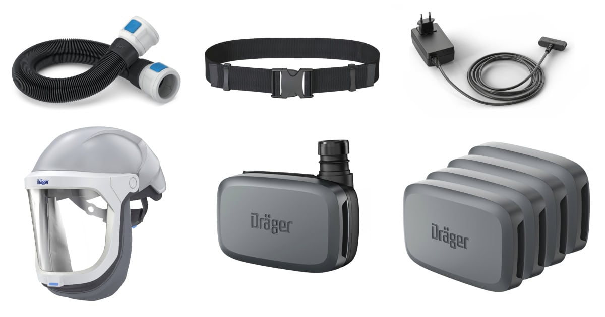 Dräger® X-plore® 8300 Gebläseatemschutz Set X-plore-8300-HIK1, TH1/TM3, 8 - 11 Stunden Laufzeit, Partikelschutz, Schwer-Industrie, Teile: [3734400, R59600, 3710775]
