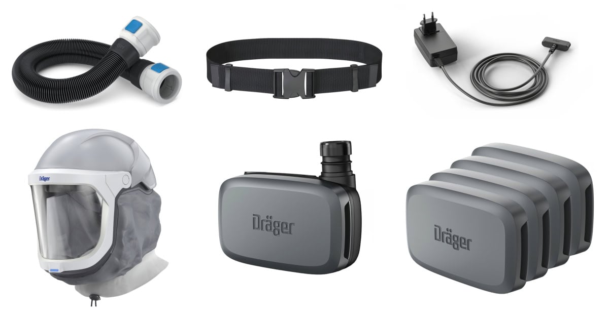 Dräger® X-plore® 8300 Gebläseatemschutz Set X-plore-8300-HIK2, TH3/TM3, 8 - 11 Stunden Laufzeit, Partikelschutz, Schwer-Industrie, Teile: [3734400, R59600, 3710780]