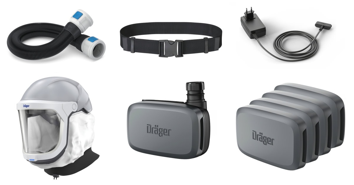 Dräger® X-plore® 8300 Gebläseatemschutz Set X-plore-8300-HIK4, TH3/TM3, 8 - 11 Stunden Laufzeit, Partikelschutz, Chemische-Industrie, Teile: [3734400, R59600, 3710790]