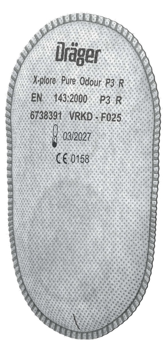 Dräger® X-plore® Pure Odour Partikelfilter 6738391, P3 R, Dräger® Bajonett-Klick Anschluss, Partikelfilter mit Aktivkohle gegen feste & flüssige Partikel und mit zusätzlichem Schutz gegen organische Gase & Dämpfe + HF