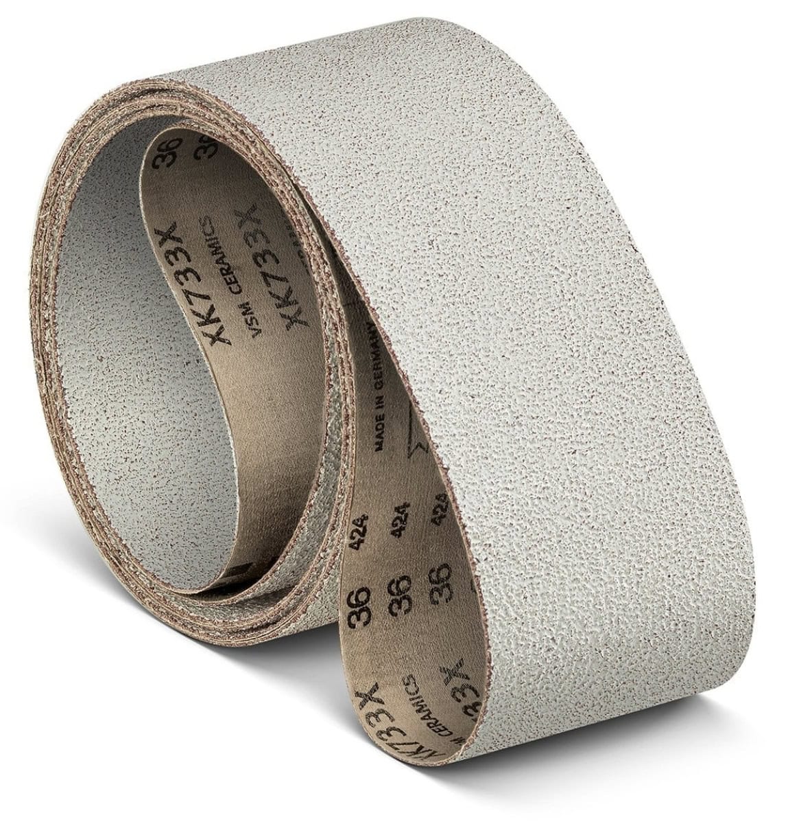 VSM XK733X STEARATE PLUS 732789, 100 mm x 3500 mm, K, P60, X-Polyester, Ausführung (E07), Weiss, Schmalband mit Präzisions-Keramikkorn, Für NE-Metalle und Aluminium