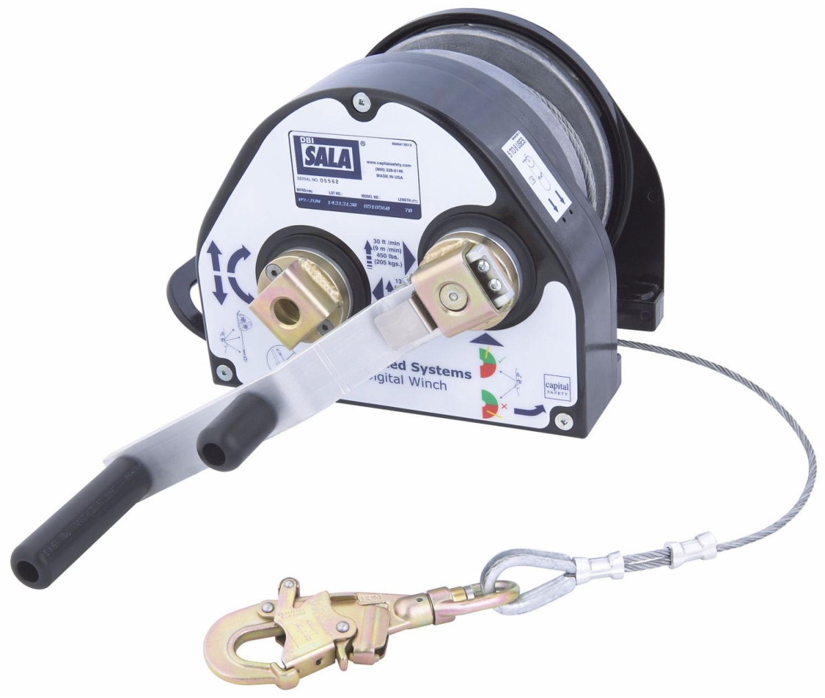 3M™ DBI-SALA® Winde Digital Serie 100 Power Drive mit Seil 8518567, 21,3 m Länge (18 m effektiv), Nabenantrieb für Akkubohrer, Verzinktes Stahlseil, Abnehmbarer Griff, 13,80 Kg, Für den Einsatz mit mobilen Hebesystemen