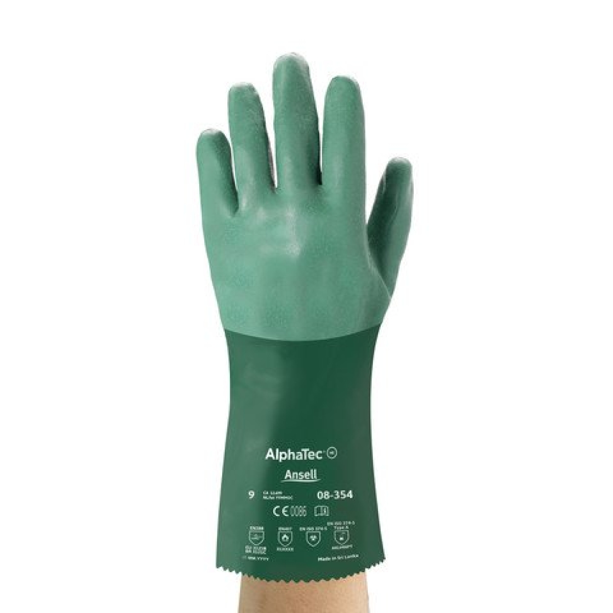 Ansell AlphaTec™ 08-354 Chemikalienschutzhandschuh 8354090, Größe 9, Grün, 355 mm lang, Für hohe Flexibilität und gute Griffigkeit