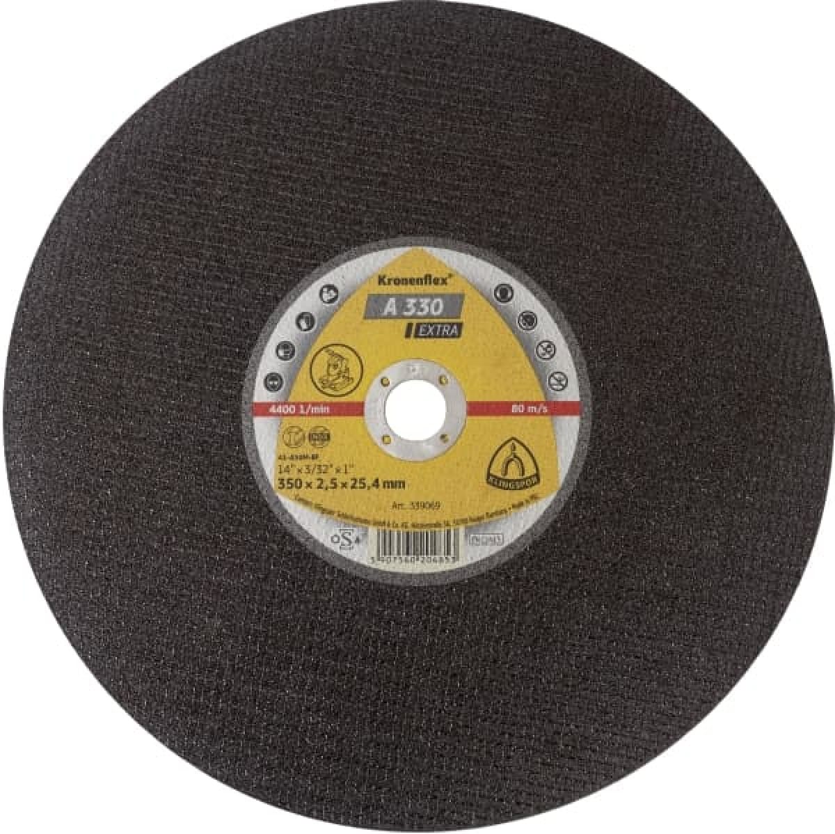 KLINGSPOR Kronenflex® A 630 N Supra Grosstrennscheibe 353328, Ø 400 mm x 3,2 mm x 25 mm, A, 3.800 U./Min., Typ 41 Gerade, Aluminiumkorn, Für Stahl und Edelstahl