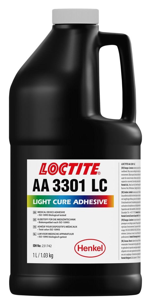 Henkel™ Loctite® AA 3301 UV Klebstoff, 1 L, Transparent, 231742, Mit Medizinfreigabe, Für die einfache Montage von Bauteilen mit engen Toleranzen