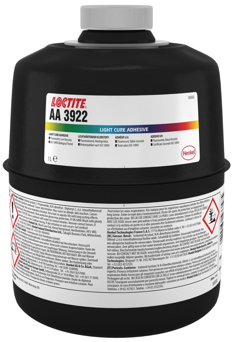 Henkel™ Loctite® AA 3922 UV Klebstoff, 1 L, Transparent, 1170626, Für Kunststoffe, Metalle und Glas, Mit Medizinfreigabe