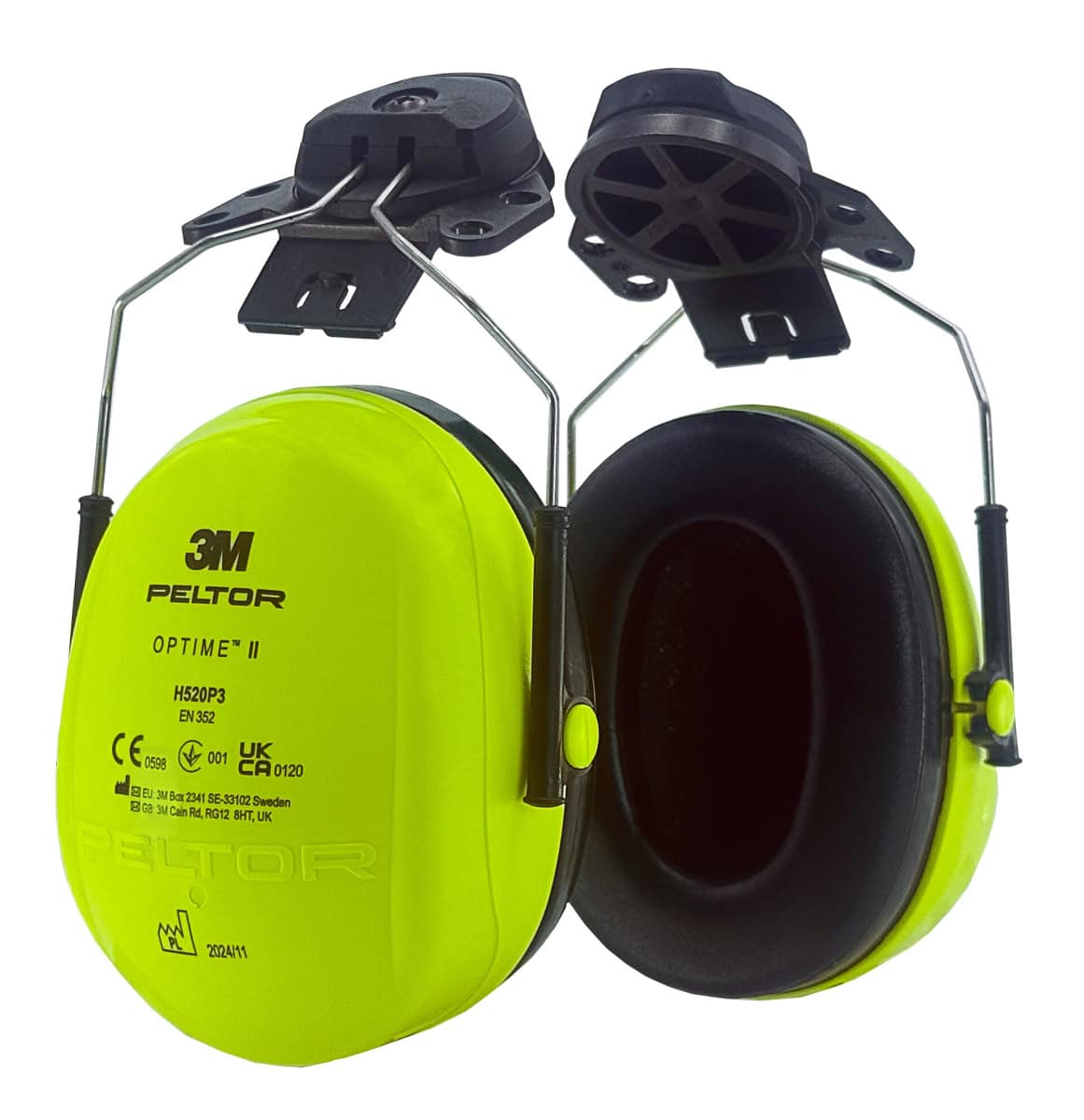 3M™ Peltor™ Optime™ II Kapselgehörschutz H520 P3EV, SNR = 30 dB, Hi-Viz Gelb/Schwarz, Helmbefestigung, Für sehr laute Arbeitsumgebungen