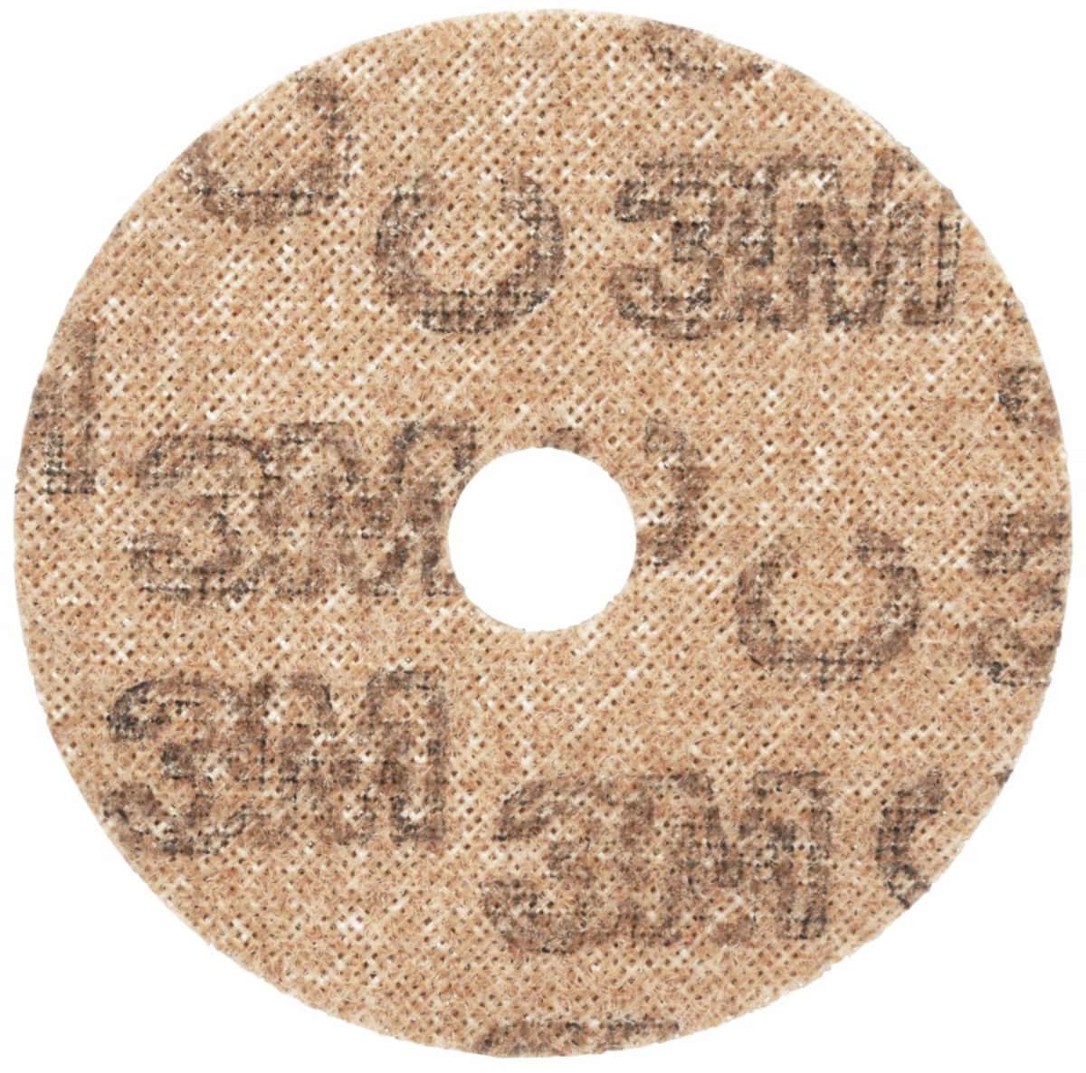 3M™ Scotch-Brite™ Vliesscheibe SC-DH 60981, Ø 115 mm x 22 mm, P150 - 180, Coarse, Metall & Edelstahl — Entgraten, Reinigen, Finish, Braun, A, 8.000 U./Min., Kletthaftend, Mit Zentrierloch